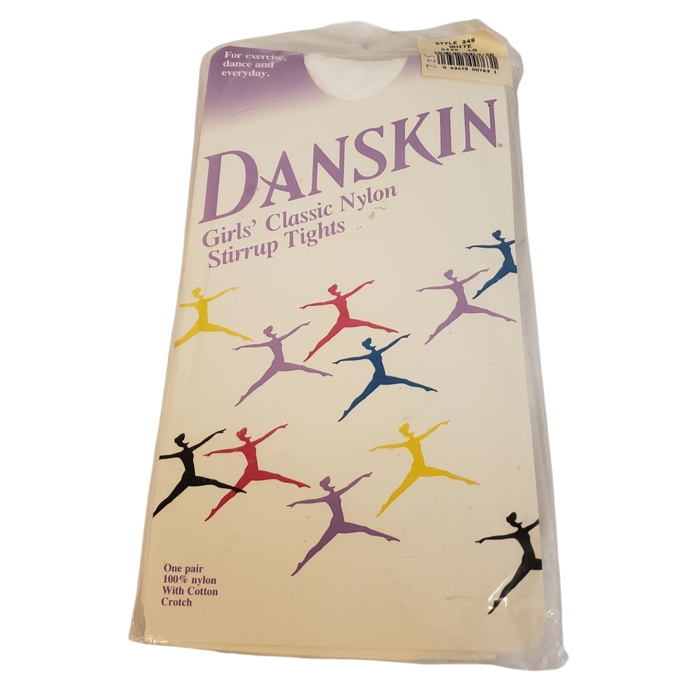 Danskin Girls' Classic Nylon Stirrup Tights Style 249 White SZ L (12-14)